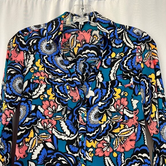 Express Tops - Express Womens Button Up Portofino Shirt Floral Multicolor Long Sleeve Sz XXS